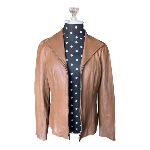Cole Haan Jackets & Blazers - Cole Haan Brown LAMBSKIN Leather Jacket Women Size 4